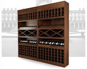 China Solid Wood Wine Storage Racks Showcase / Commercial Wine Racks Nostalgic Style on sale