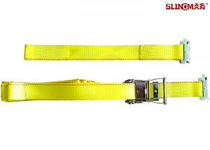 China WLL 3335 LBS Polyester Ratchet Straps , Yellow Car Trailer Straps CE Approved on sale