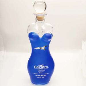China Partial Blue Coating Tequila Glass Bottle Solid Glass Stopper 750ml Tequila Bottle on sale