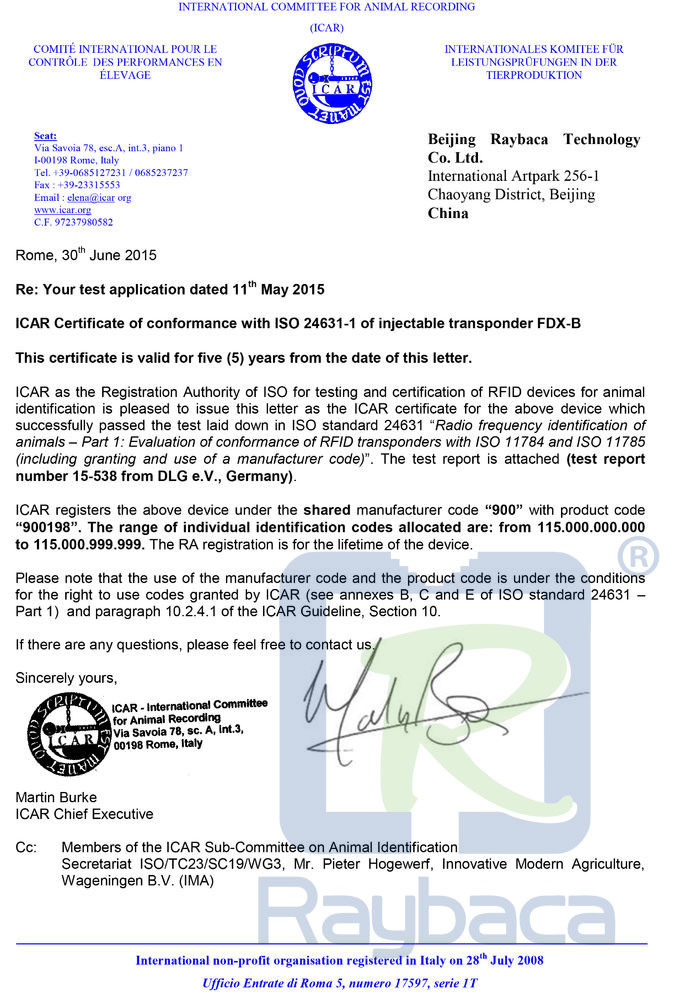 Dog / Cat RFID Glass Tube Transponder 2.12*12mm Size ICAR Certification
