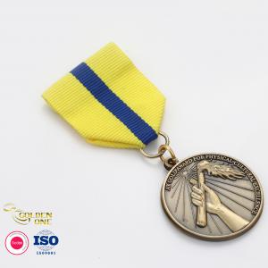China Zinc Alloy Antique Gold Medal , Metal Sports 3D Raised Round Award Medals And Ribbons on sale