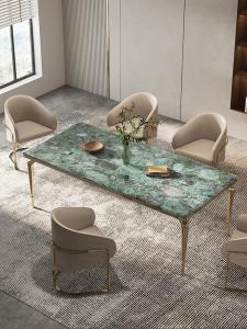 China Italian Hotel Restaurant Furniture Rectangular Natural Marble Stainless Steel Metal Dining Table on sale
