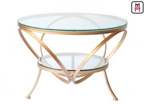  Glass Coffee Table Gold Frame , Modern Round Glass Coffee Table For Bar / Hotel Manufactures