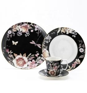 China 9 Inch  Customized Dinnerware Set Porcelain Gold Rim Ceramic Dinner Plates Sets on sale