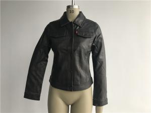 China Button Through Ladies PVC Jacket , Pleather Dark Brown Jacket LEDO1739 on sale