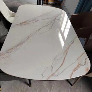 China SAI Marble Printing Tempered Art Glass Rectangular Dining Table on sale