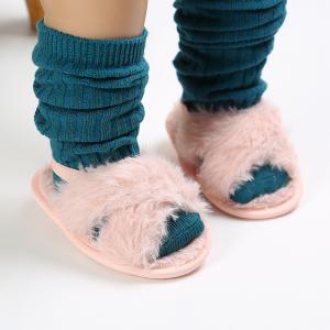 China New designed Faux fur soft-sole 0-18 months girl anti-slip walking baby sandals on sale