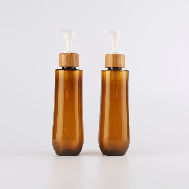 Lotion Bamboo Cosmetic Packaging Bottle Plastic Amber Shampoo Bottle 5.7oz 170ml
