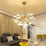 Modern Tree Leaf Design Chandeliers Hanging Lights Gold Acrylic shade Pendant