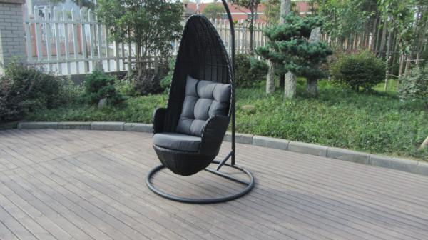 Quality Stock Discount Rattan Furniture Black Rattan Hanging Swing Chair With Grey Cushion for sale