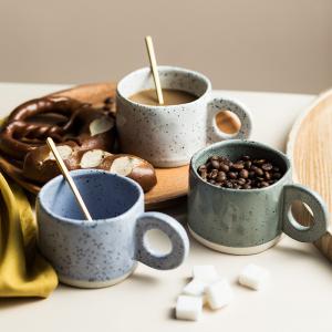 China 300ML Ceramic Nordic Ring Handle Coffee Mug Speckled Brief Novelty Pattern Milk Tea Cup Breakfast Milk Mug on sale