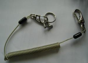 China Transparent PU Coated Stainless Steel Wire Inside Tool Coiled Leash Holder w/Snap Hooks on sale